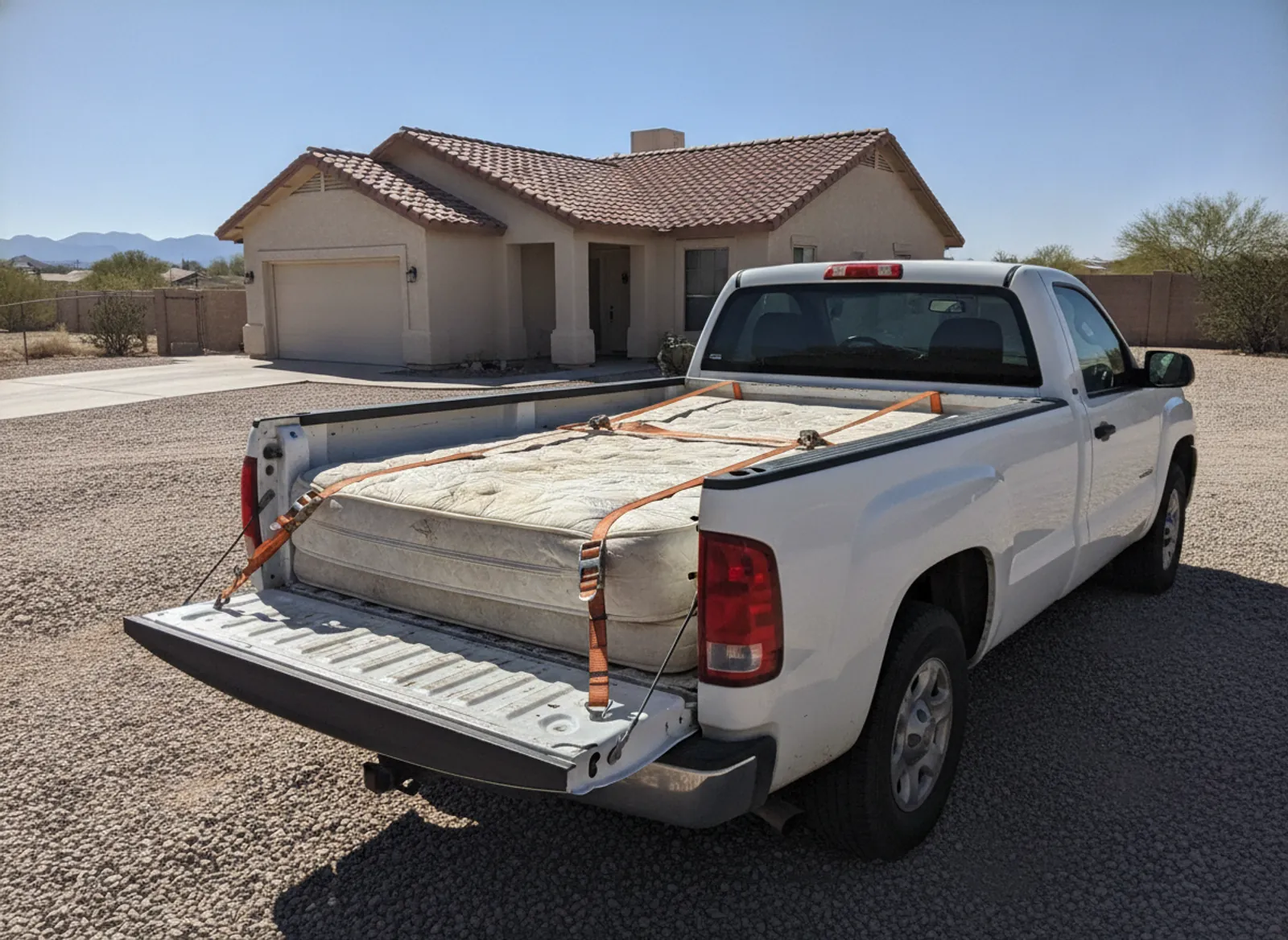 Pickup truck loaded with an old mattress for same-day removal in Las Cruces, NM